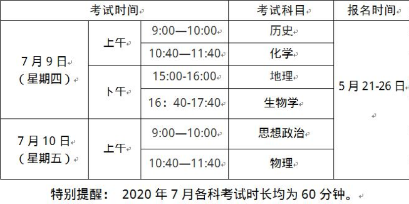 2020广东高中学业水平考试时间及科目