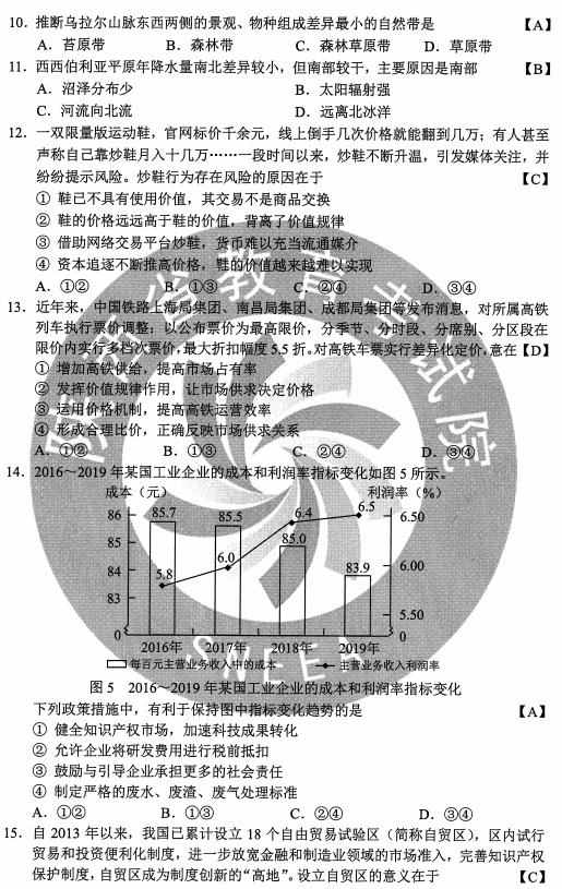 2020黑龙江高考文综试卷及答案
