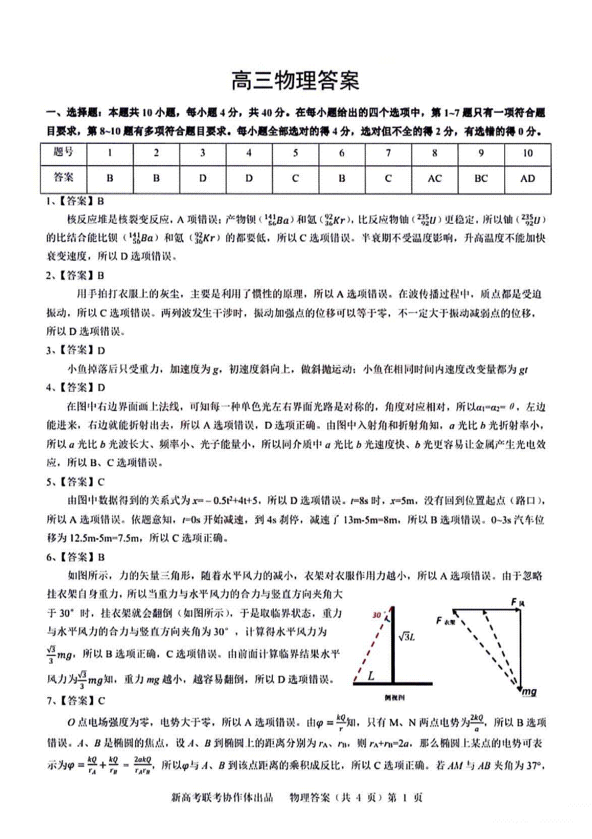 2024届湖北省新高考协作体高三下学期一模物理答案