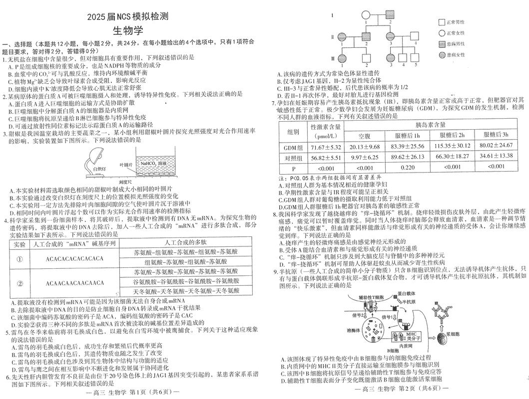 南昌二模2025届NCS模拟检测生物试题及答案